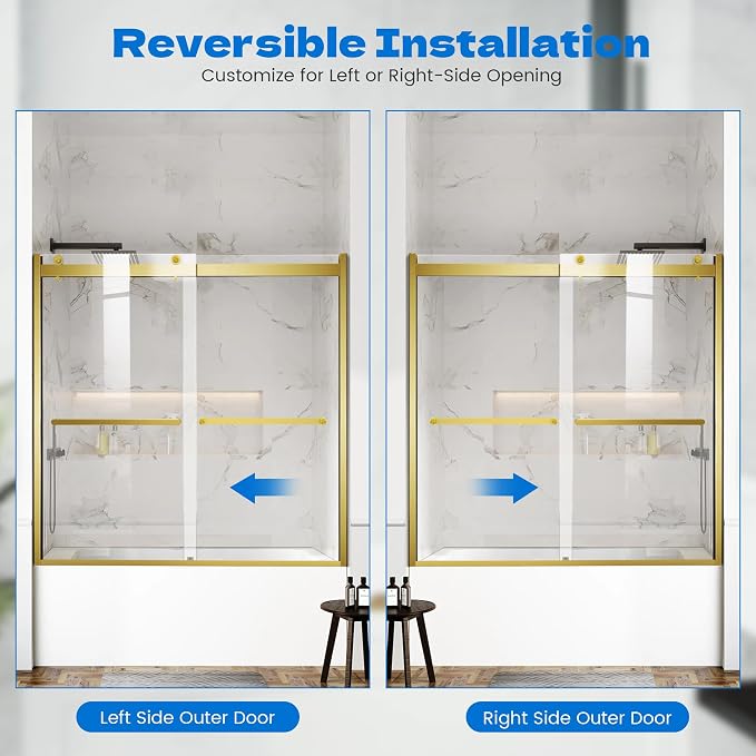 Bathtub Shower Door, 60″x 62″ Semi-Frameless Sliding Shower Door, Double - Image 7