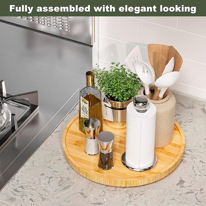 Lazy Susan Organizer, 13.2 Inch Non-Skid Bamboo Lazy Susan - Image 2