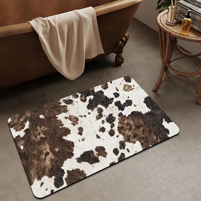 Bath Mat Rug, Animal Cow Skin Texture Non Slip Quick Dry Super Absorbent Thin - Image 3