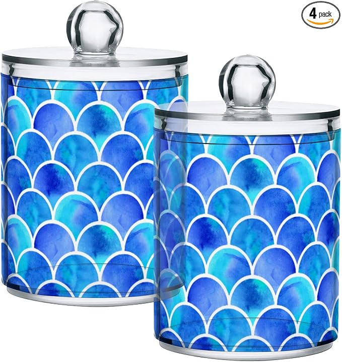 MNSRUU 4 Pack Qtip Holder Organizer Dispenser Blue Scales Of Mermaid Bathroom by MNSRUU