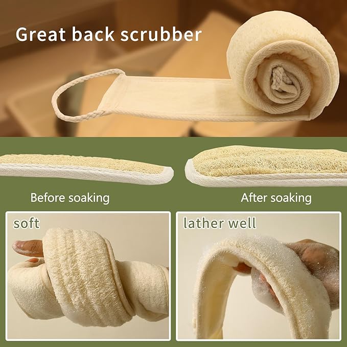 Natural Loofah Back Scrubber for Women, Exfoliating Bath Luffa Sponge Made from - Image 3