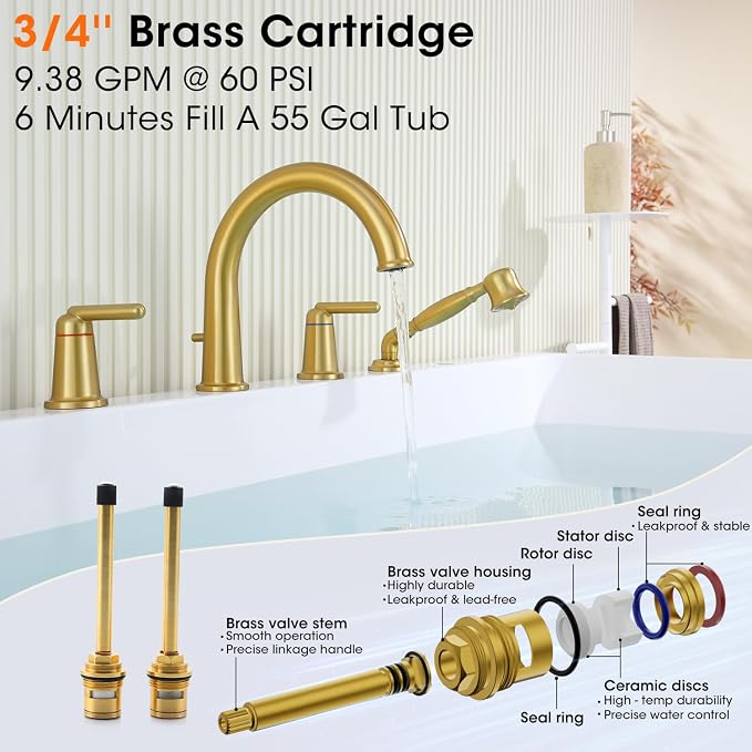 Roman Tub Faucet with Sprayer, Classic Bath Tub Faucet Set with Valve Brass 4 - Image 4