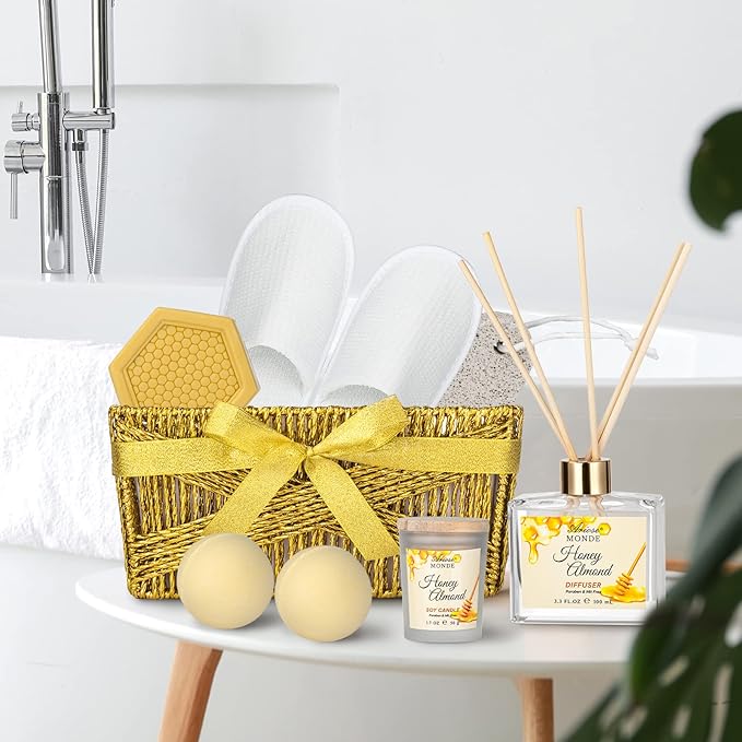 Bath & Body Gift Set, Luxury Home Spa Bath Gift Basket, Honey Almond Scented - Image 4