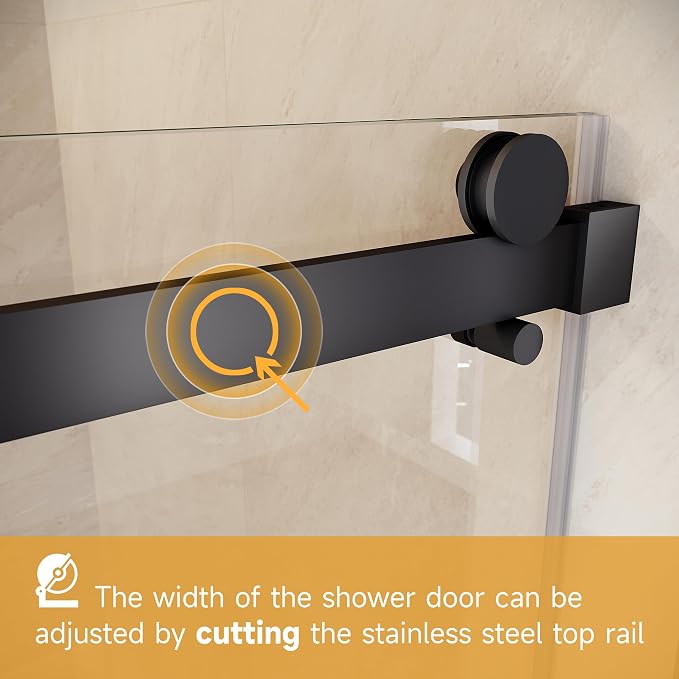 Frameless Sliding Shower Door, Matte Black Finish - Image 4