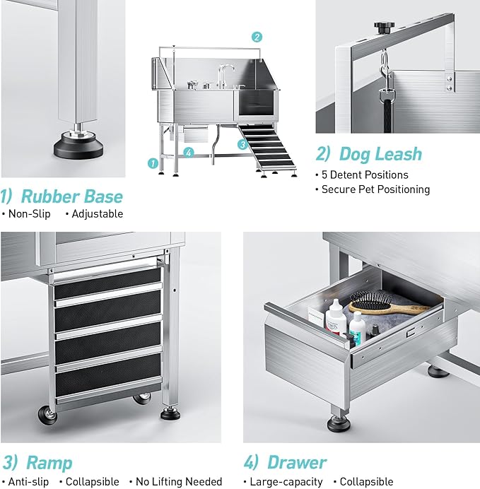 Professional 56" Dog Washing Station, 304 Stainless Steel Dog Bathing Station - Image 3