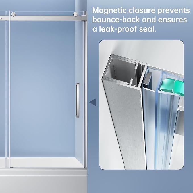 Bathtub Shower Door, 56-60" W x 60" H Frameless Single Sliding Tub Shower Door - Image 6
