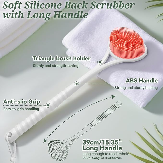 Silicone Back Body Face Scrubbers Set 4PCS, 15.35’’ Back Scrubber Soft Body - Image 3