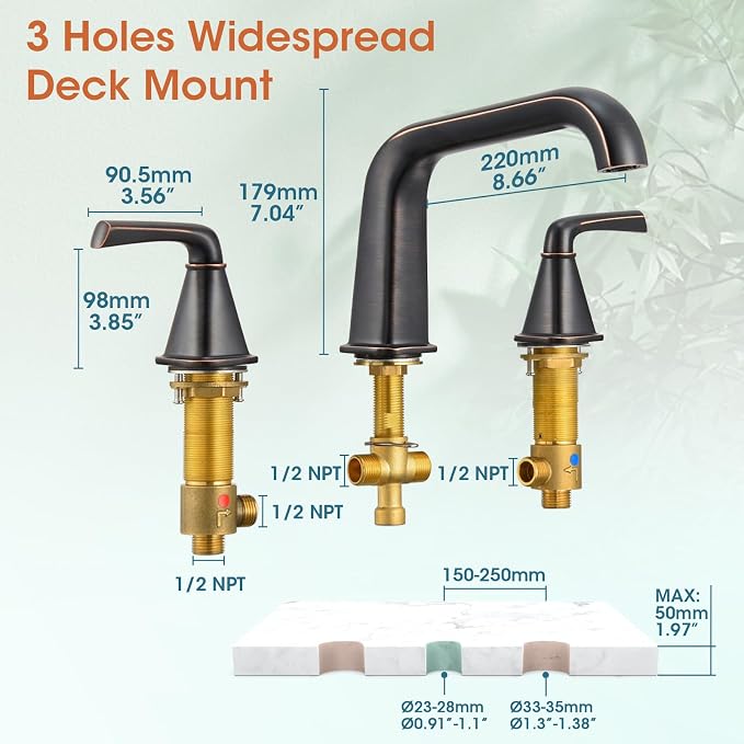 Bathtub Faucet Set 3 Hole, Oil Rubbed Bronze Roman Bathtub Faucet, High Flow - Image 7