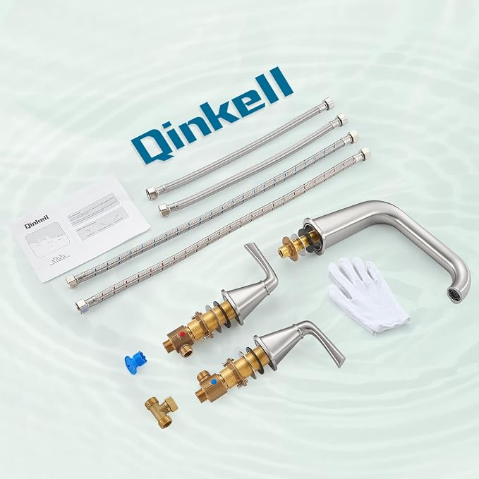 Bathtub Faucet Set 3 Hole, Brushed Nickel Roman Bathtub Faucet, High Flow Deck - Image 8