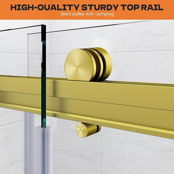 Bathtub Shower Door, 5/16" Certified Clear Tempered Glass, Brushed Gold - Image 5