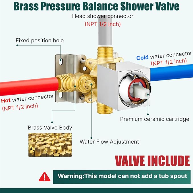 Heyalan Bathtub Shower Faucet Set, 6 Inch Square Trim Kit - Image 6