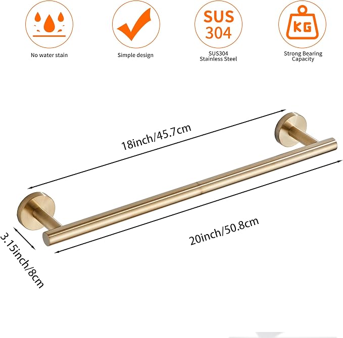 Bath Towel Bar, 18 Inch 304 Stainless Steel Thicken Towel Holder - Image 4