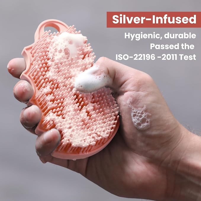 Silicone Body Scrubber Silver-Infused Dual-Sided 3-in-1 - Image 5