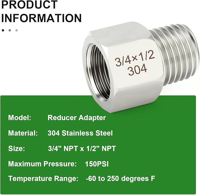 TAISHER 5PCS 304 Stainless Steel Pipe Fitting, New Reducer Adapter, 1/2" NPT - Image 5