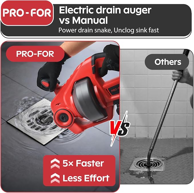 20V Cordless Electric Drain Auger, 25Ft Auto-Feed Drain Snake, Replaceable Cable - Image 3