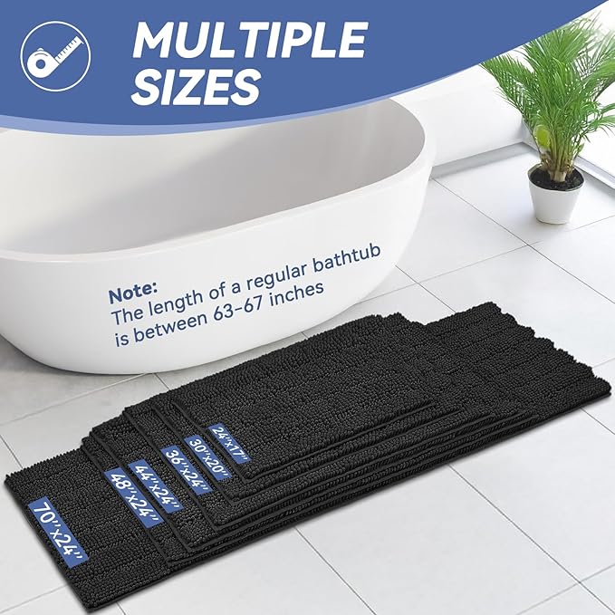 Bcoimo 70"×24" Chenille Bath Mat – Non-Slip - Image 2