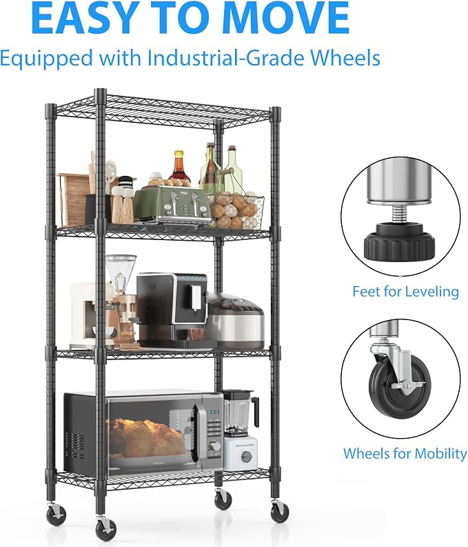 Homdox Heavy Duty Storage Shelves, 4 Tier Wire Shelving Unit - Image 5