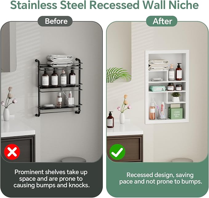 Stainless Steel Recessed Medicine Cabinet 14 * 24, Rust-proof Metal Wall Niche - Image 3