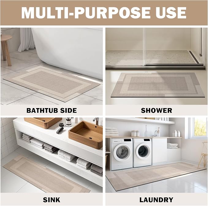 Non Slip Bath Mat, Rubber Backing Ultra Thin Bathroom Rugs Fit Under Door Quick - Image 8
