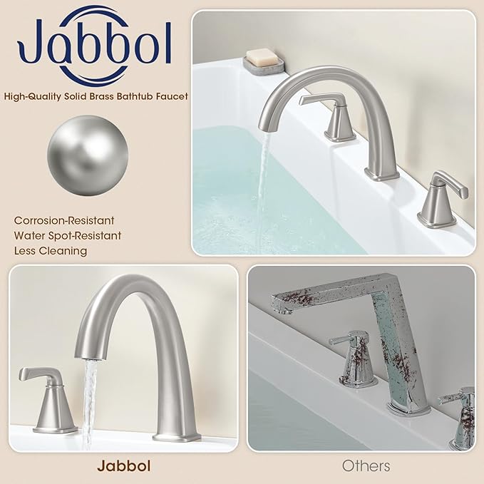 Brushed Nickel Roman Tub Faucet, Solid Brass Bathtub Faucet Set - Image 6