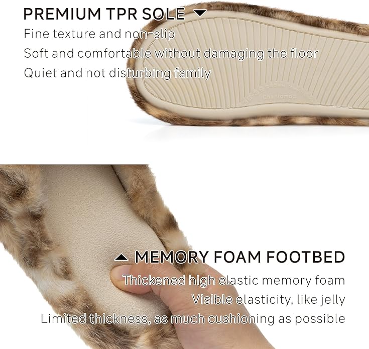 Chantomoo Womens Slippers Memory Foam Fuzzy Cross Band Faux Fur Slippers - Image 3