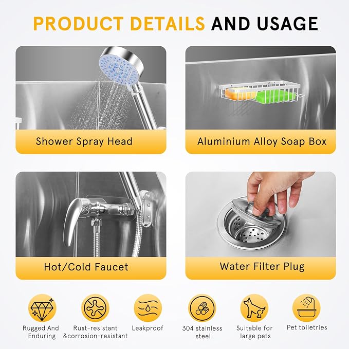 38-Inch Professional Stainless Steel Dog Grooming Tub - Image 7