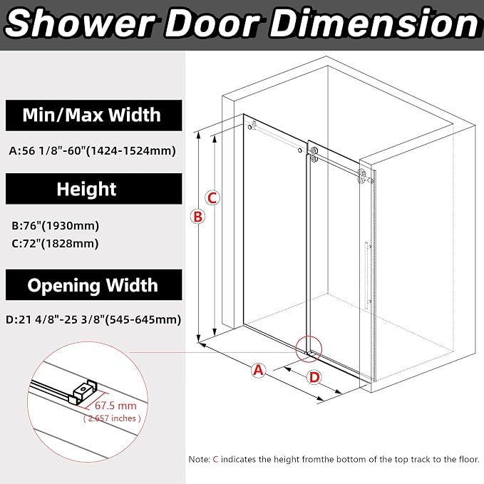Sunrosa Frameless Shower Door, Glass Shower Door - Image 6