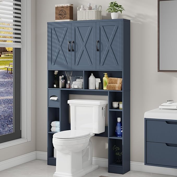 Over The Toilet Storage Cabinet, Farmhouse Toilet Cabinet Rack - Image 6