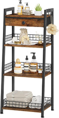 4-Tier Ladder Shelf with Drawer, Bathroom Stand Floor Storage Shelf, by Gewudraw