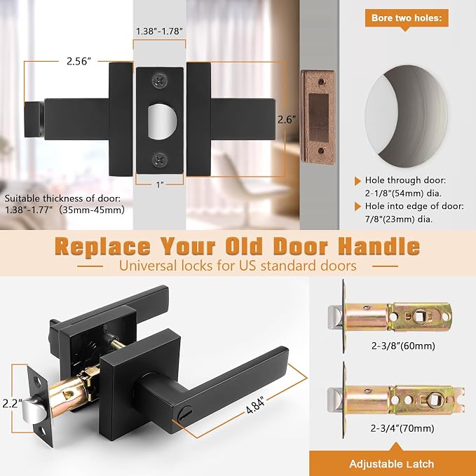 Probrico 10 Pack| Matte Black Square Privacy Door Levers Bed Bath Door Handles - Image 6