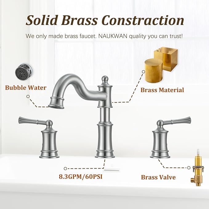 Roman Tub Faucet Classic Widespread Deck Mount Bathtub Faucet 3 Holes Brass - Image 4