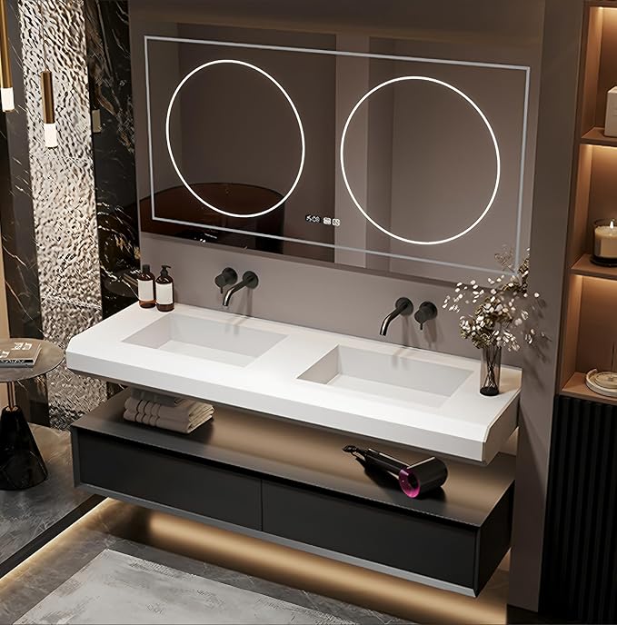 Double Bathroom Vanity with Sink, 100Inch Floating Bathroom Vanities Set by LUTHXAY
