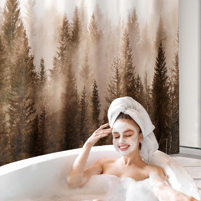 ORTIGIA Brown Misty Forest Shower Curtain - Image 9