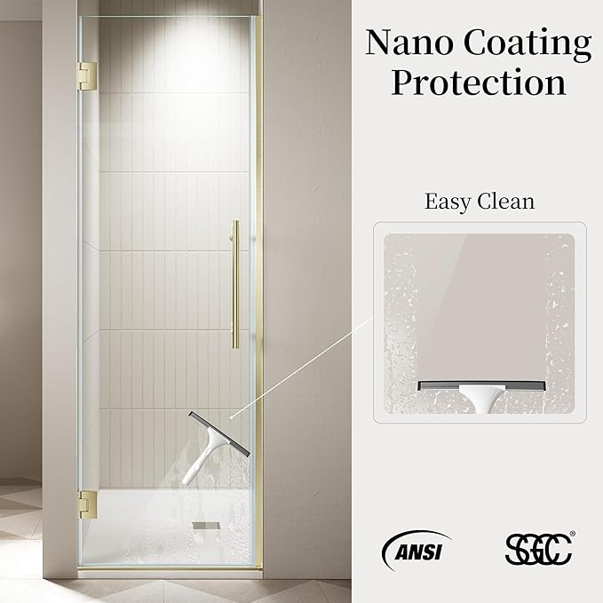 Frameless Hinged Shower Door, Single Swing Shower Panel - Image 3