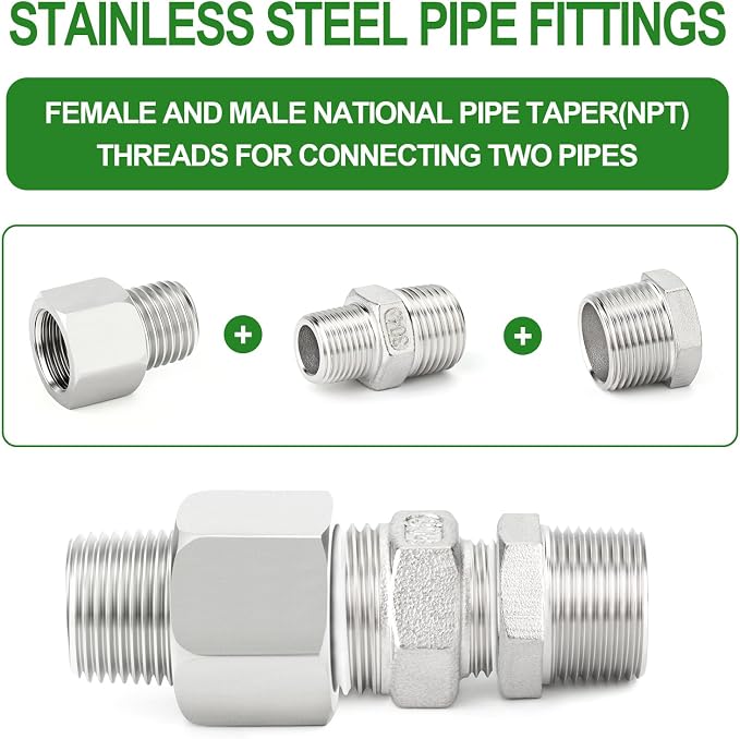 TAISHER 5PCS 304 Stainless Steel Pipe Fitting, New Reducer Adapter, 1/2" NPT - Image 6