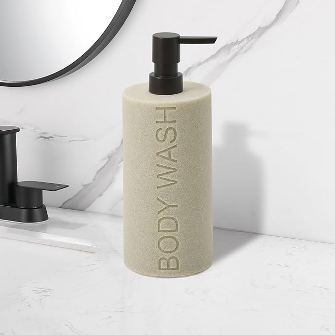 Resin Tan Sandstone Body Wash Engraved Bottle Refillable Pump Dispenser - Image 5
