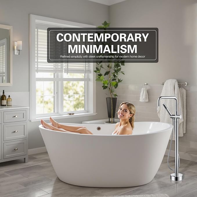 sumerain Freestanding Bathtub Faucet, Modern Floor Mounted Tub Faucet - Image 2