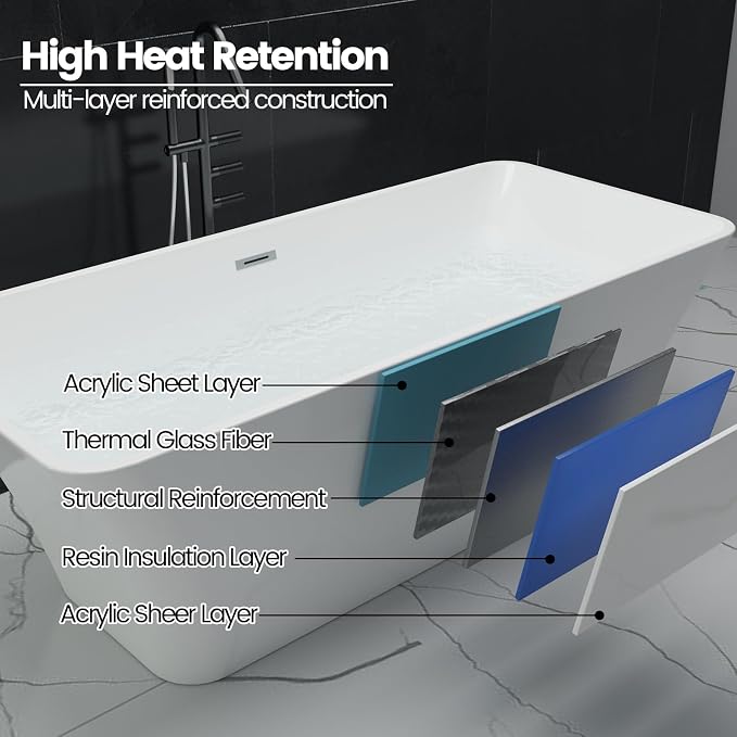 59" Free Standing Tub, Acrylic Freestanding Bathtub, Modern Soaking Tub - Image 2