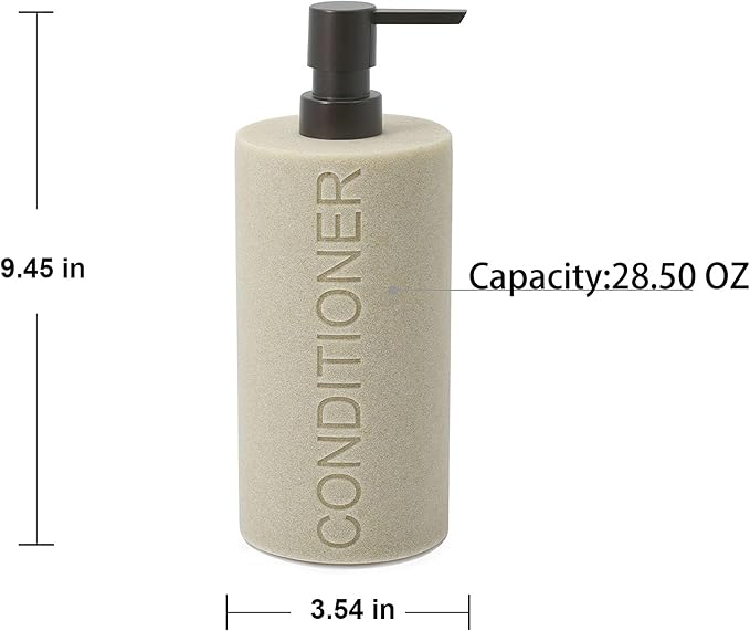 Resin Tan Sandstone Conditioner Engraved Bottle Refillable Pump Dispenser - Image 2