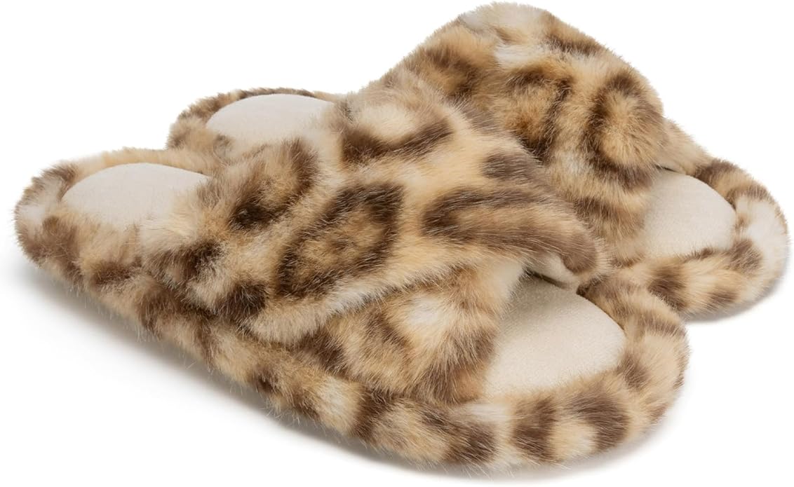 Chantomoo Womens Slippers Memory Foam Fuzzy Cross Band Faux Fur Slippers by Chantomoo