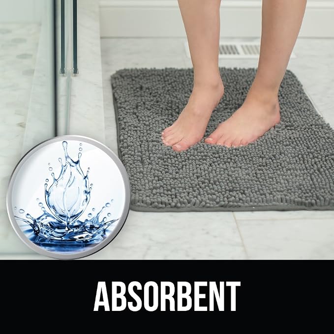 KANGAROO Bathroom Rugs, Chenille Soft Absorbent Bath Rug, Shaggy Shower Mat - Image 6