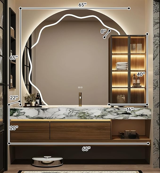 Bathroom Vanity with Sink, Modern Bathroom Vanity with LED Semi-Circle Mirror - Image 2