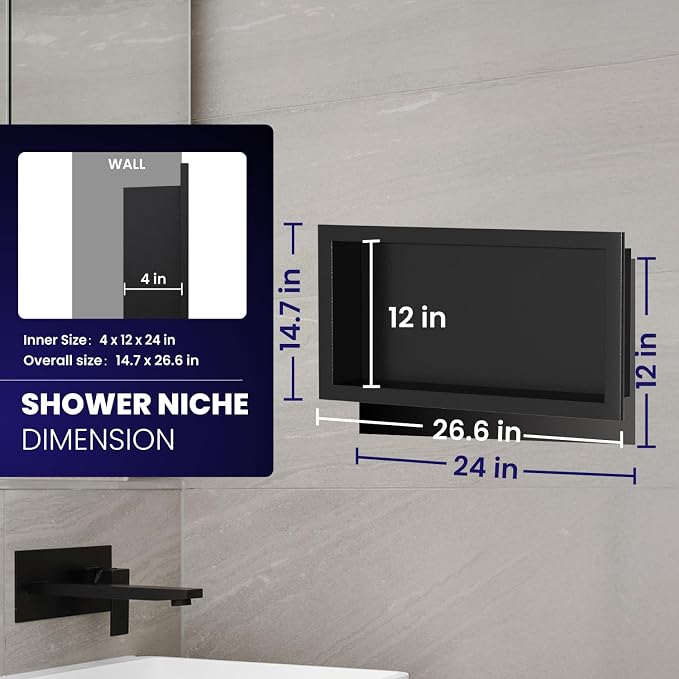 Stainless Steel Shower Niche 12" x 24", Single-Layer Wall Mounted No Tile Needed - Image 3