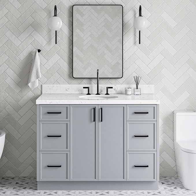 ARIEL Kelly 48 inch Bathroom Vanity Without Sink in Grey, Bathroom Base Cabinet - Image 2