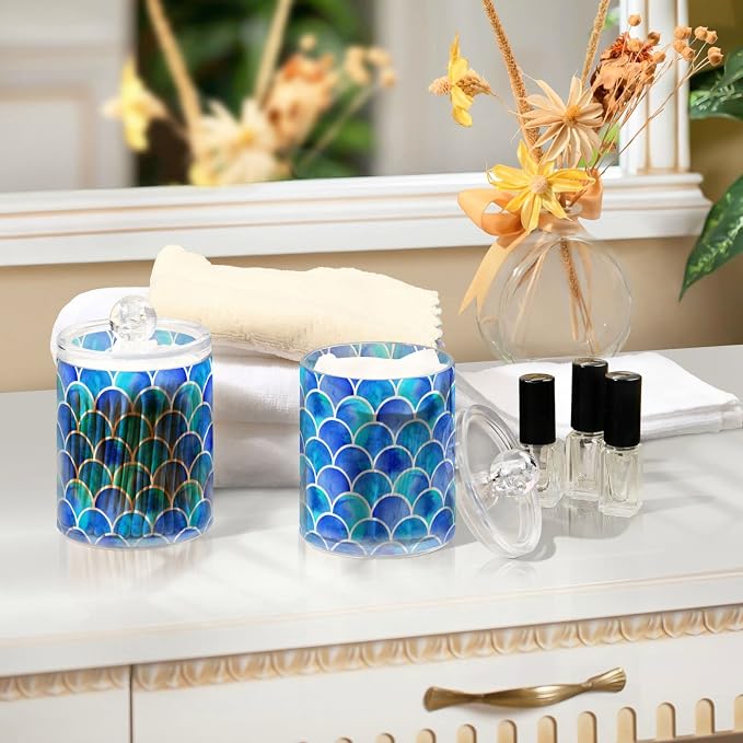 MNSRUU 4 Pack Qtip Holder Organizer Dispenser Blue Scales Of Mermaid Bathroom - Image 7