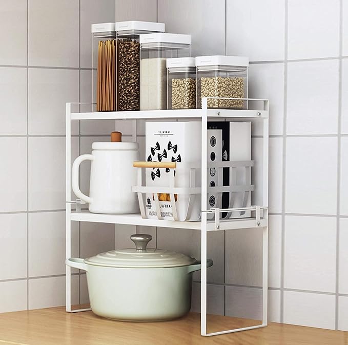 2 Pack Kitchen Cabinet Shelf Counter Organizer Rack Pantry Storage Bathroom - Image 7