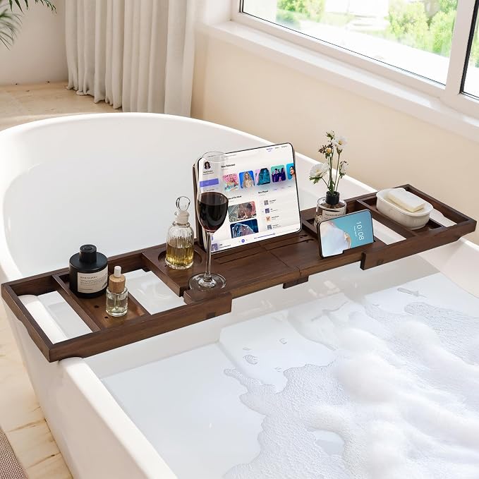 Teak Bathtub Tray Expandable Bathroom Tray - Image 6
