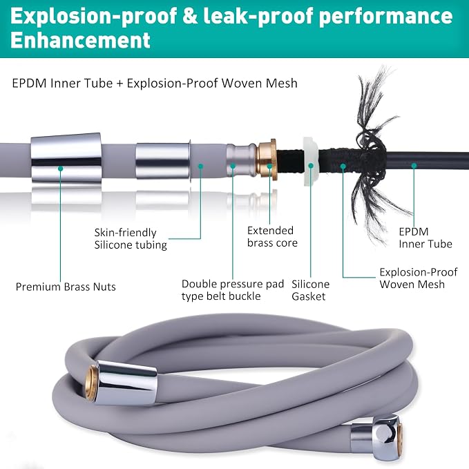 Ultra-Soft Silicone Shower Hose Replacement, 79 Inch Extra Long HandHeld Hose - Image 2