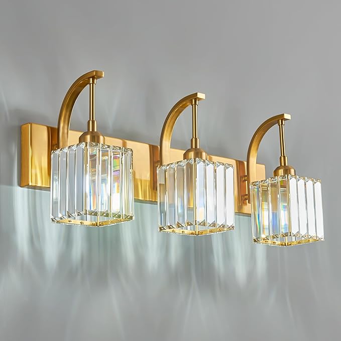 Crystal Vanity Lights 3-Light Gold Bathroom Vanity Lights Modern Crystal by FDPBY