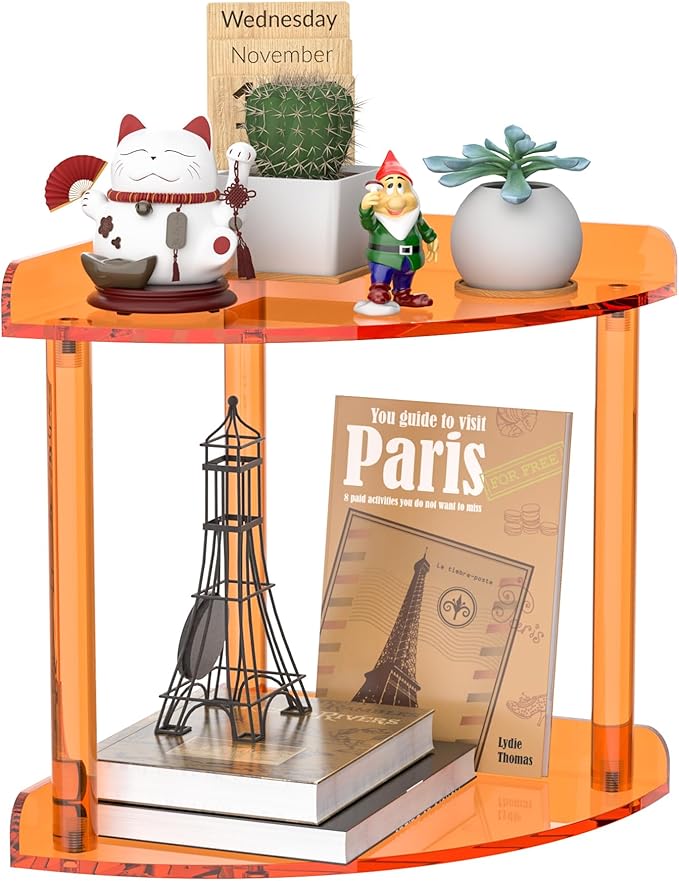 2 Tier Acrylic Corner Shelf Organizer Storage 9.5x9.5x8 Inch, Study Room by Sezanrpt